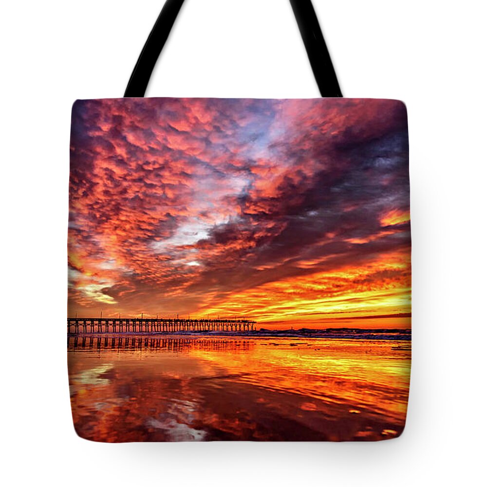 Sunrise Tote Bag featuring the photograph Pier Magic by DJA Images