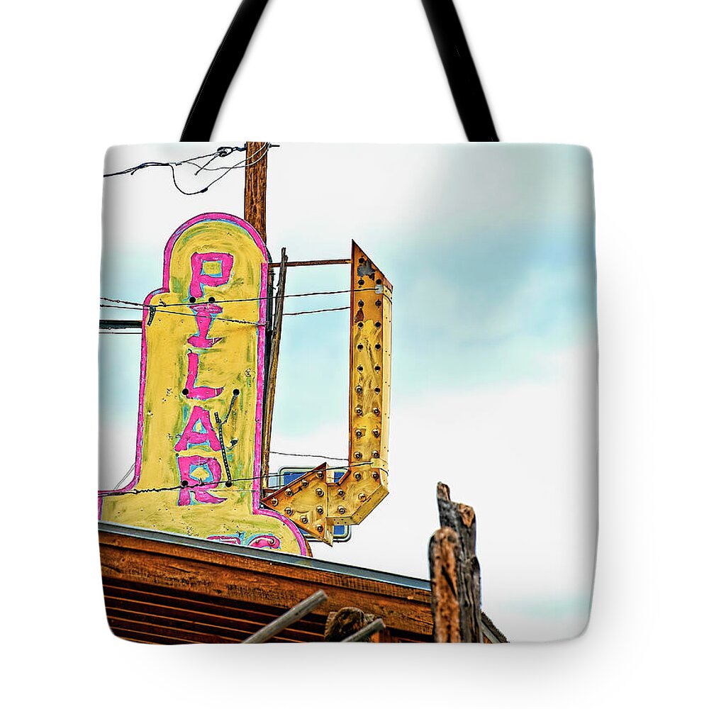 Sign Tote Bag featuring the photograph Pilar Cafe Sign by Britt Runyon