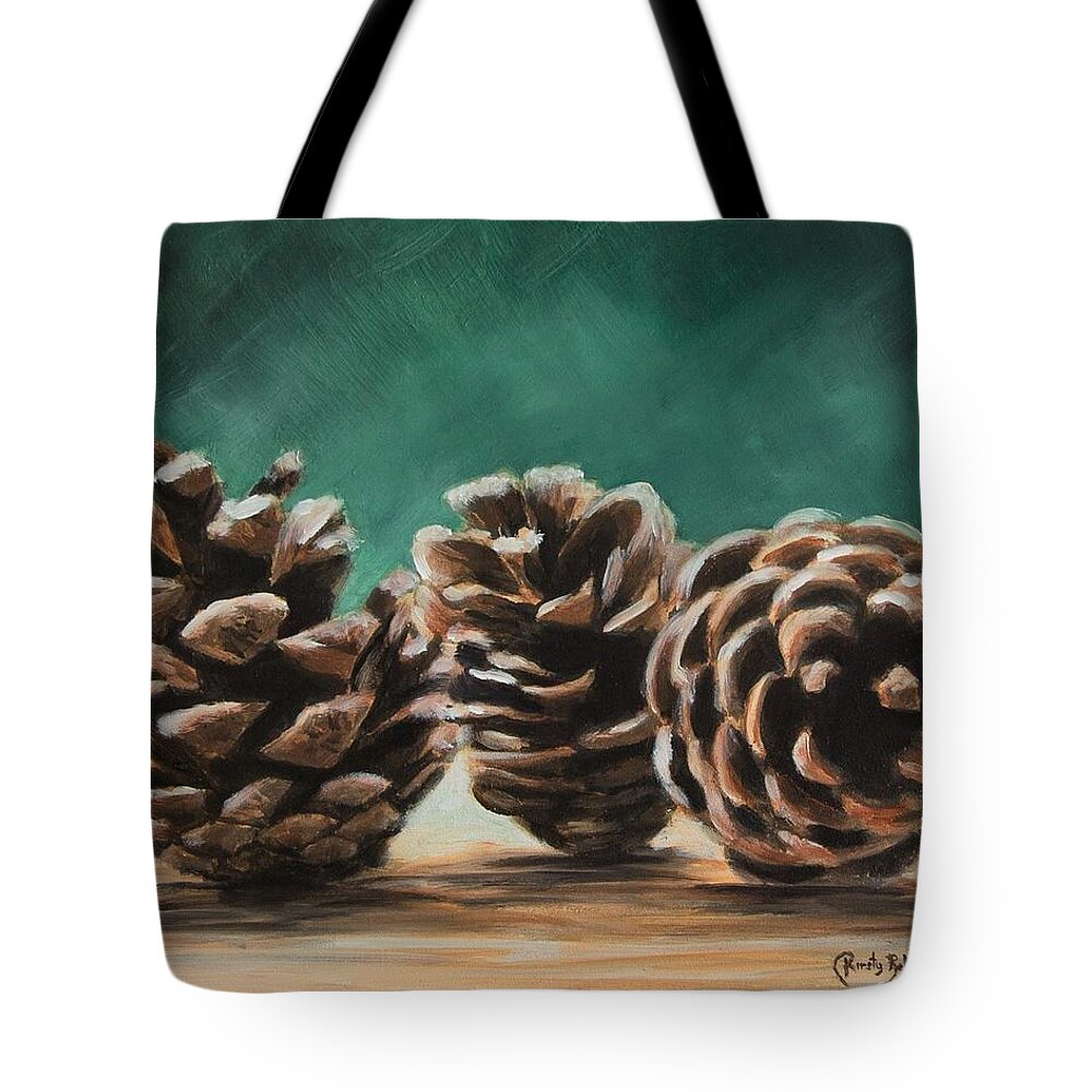 Pine Cones Tote Bag featuring the painting Pine Cones by Kirsty Rebecca