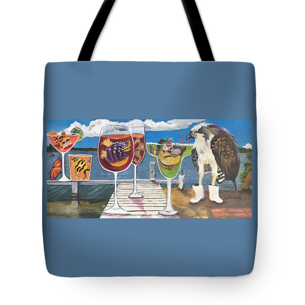 Osprey Tote Bag featuring the painting Pine Island Dock Party by Linda Kegley