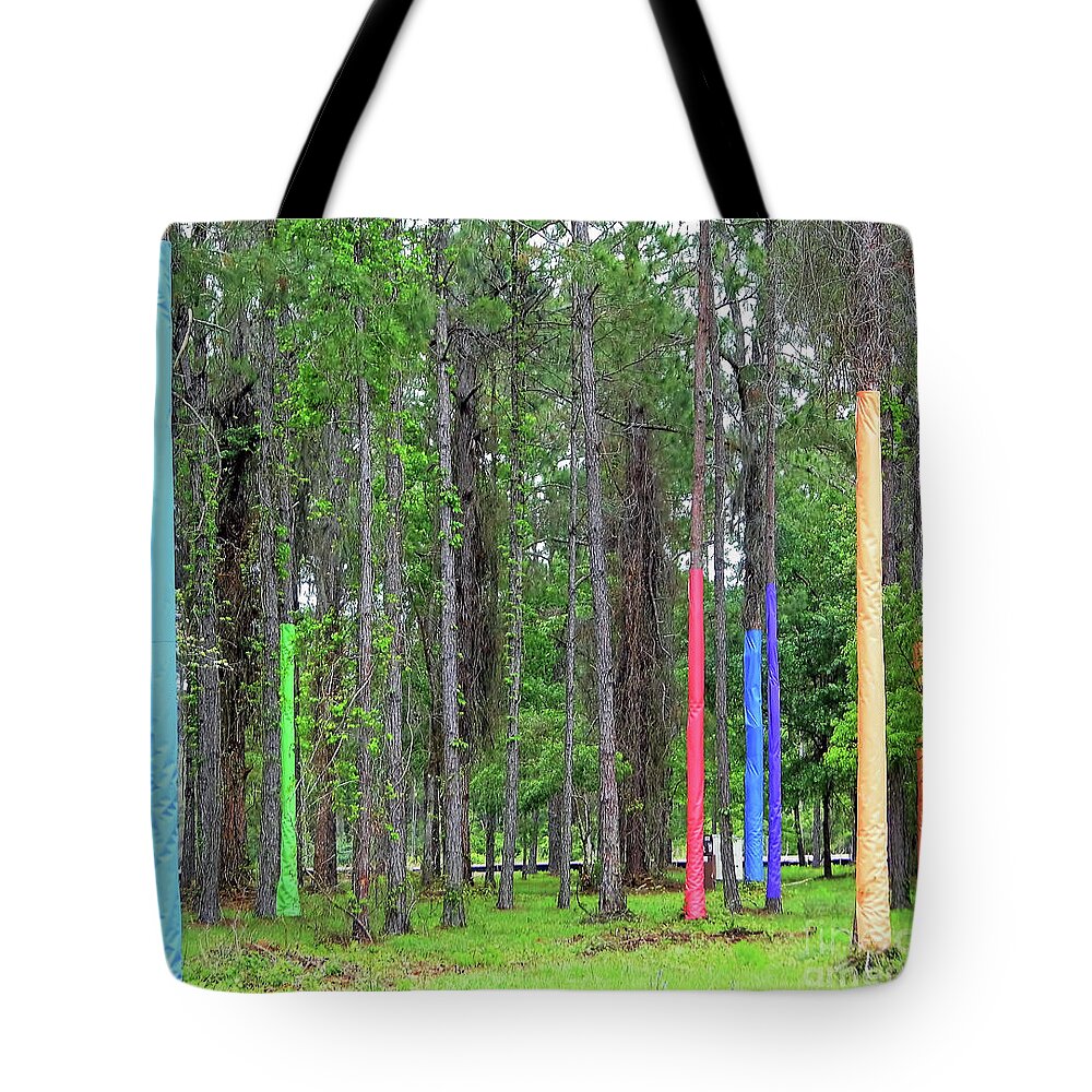 Pine Trees Tote Bag featuring the photograph Pine Trees Wrapped In Color by D Hackett