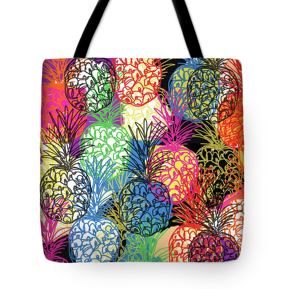 Pineapple Tote Bag featuring the mixed media Pineapple Party- Art by Linda Woods by Linda Woods