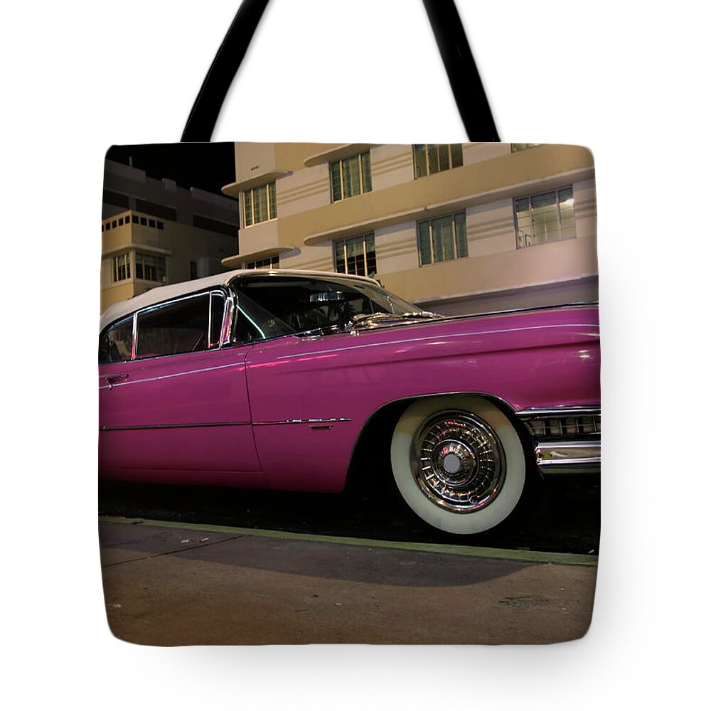Art Deco Tote Bag featuring the photograph Pink Cadillac by Ntzolov