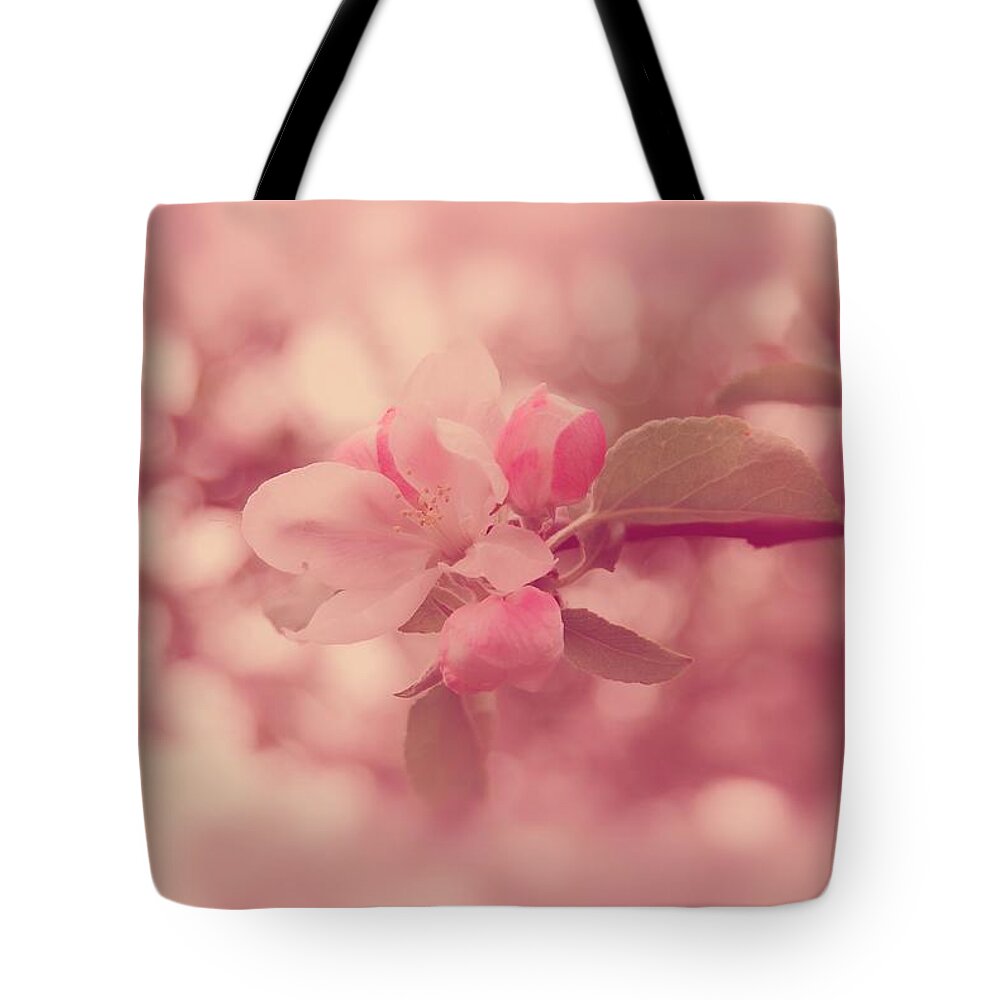 Pink Tote Bag featuring the photograph Pink Cherry Blossom by Angie Tirado
