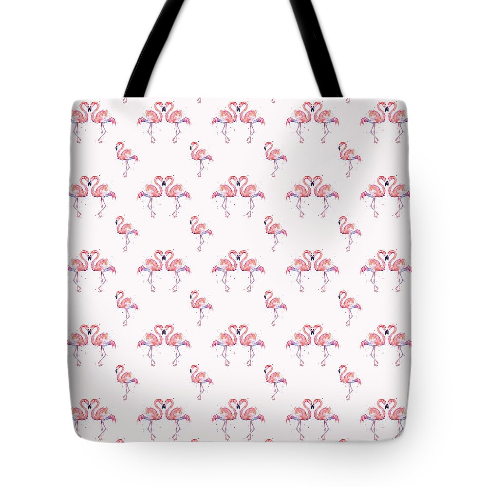Pink Tote Bag featuring the painting Pink Flamingo Pattern by Olga Shvartsur
