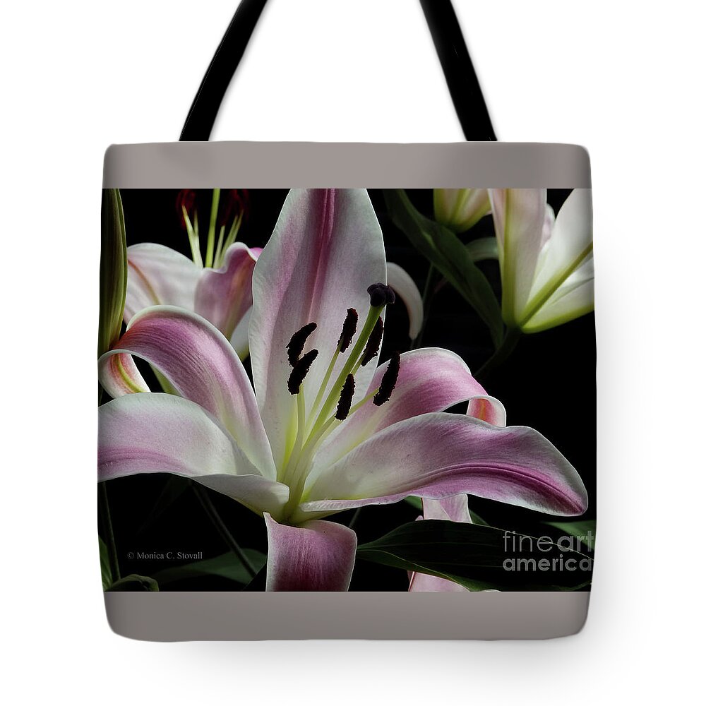 Lily Tote Bag featuring the photograph Pink Flowers No. 61 by Monica C Stovall