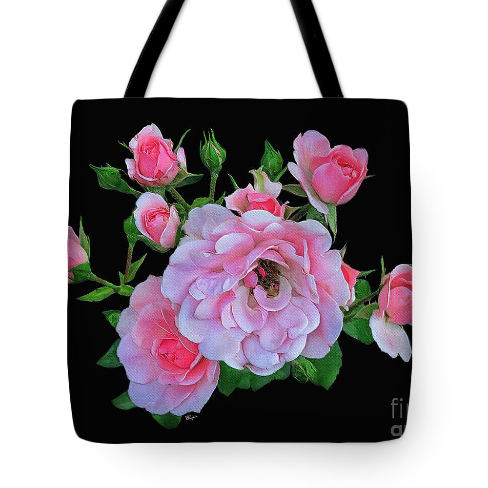 Rose Tote Bag featuring the digital art Pink Garden Roses 4 by Diana Rajala