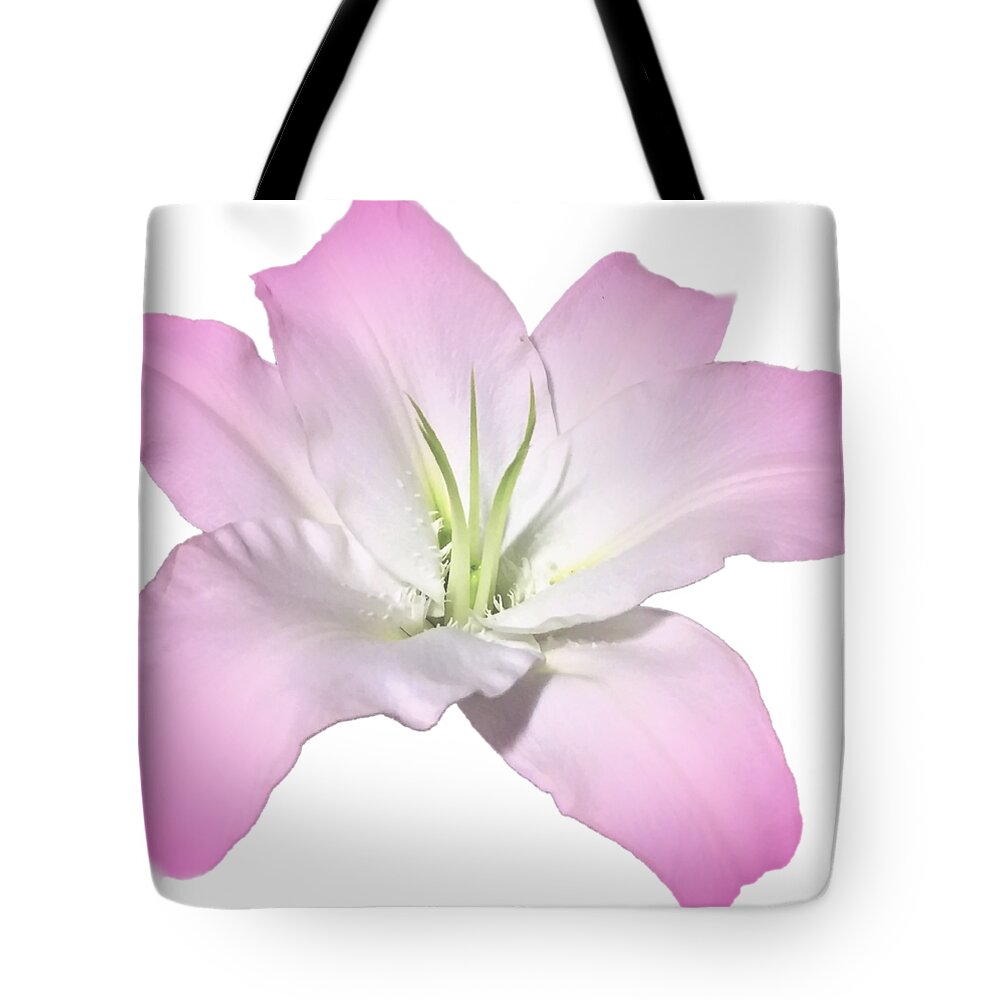 Pink Tote Bag featuring the photograph Pink Lily Flower Photograph Best for Shirts by Delynn Addams