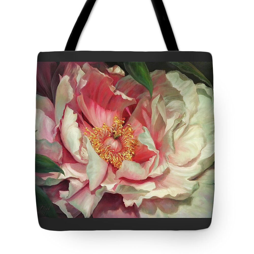 Flowers Tote Bag featuring the painting Pink Peonie by Lynne Pittard