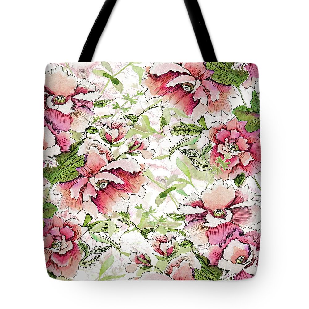 Peony Tote Bag featuring the painting Pink Peony Blossoms by Sand And Chi