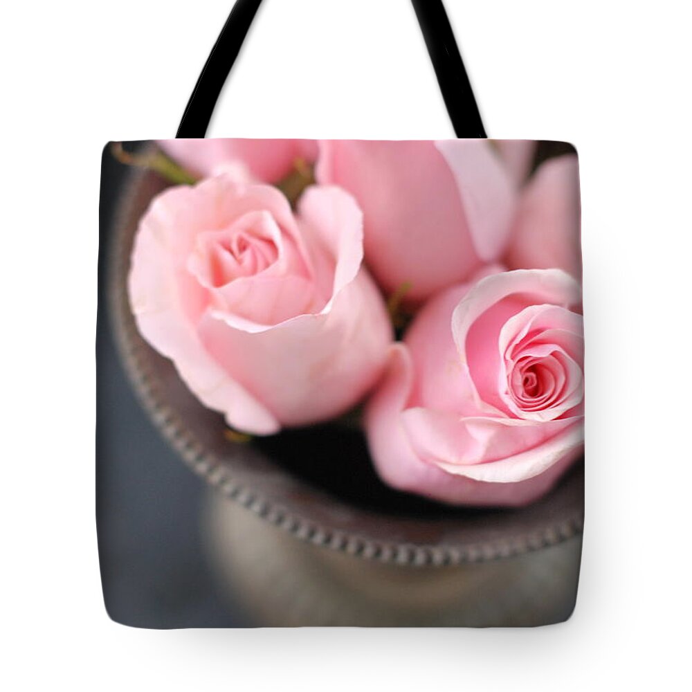 Vase Tote Bag featuring the photograph Pink Roses by Shawna Lemay