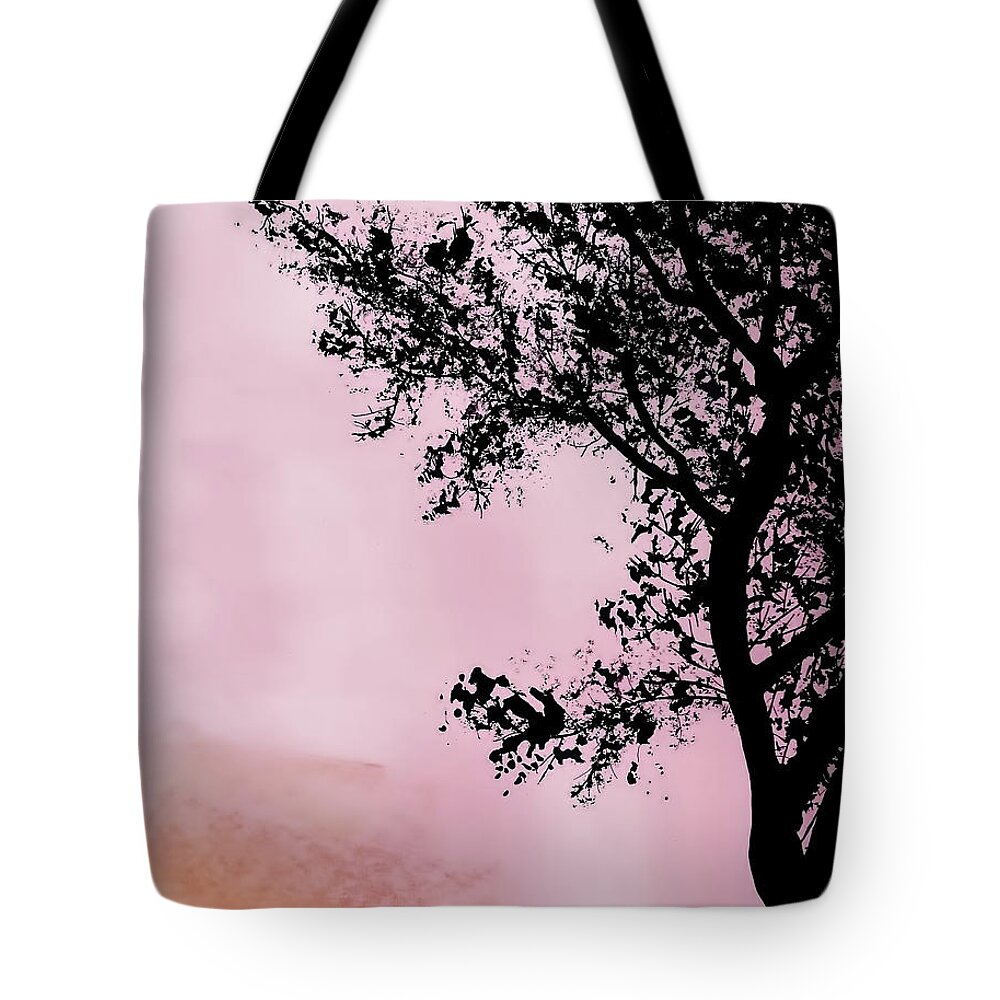 Sunset Tote Bag featuring the drawing Pink - Silhouette - Sunset by D Hackett