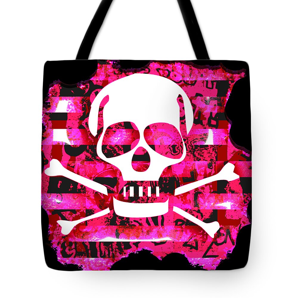 Skull Tote Bag featuring the digital art Pink Skull Crossbones Graphic by Roseanne Jones