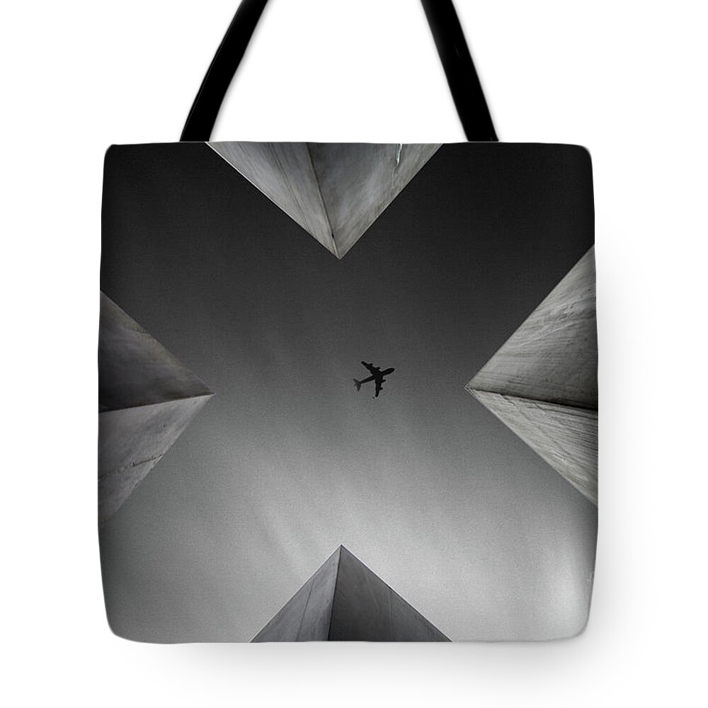 Art Tote Bag featuring the photograph Plane Among Stone Pillars, Singapore by Dhandi D