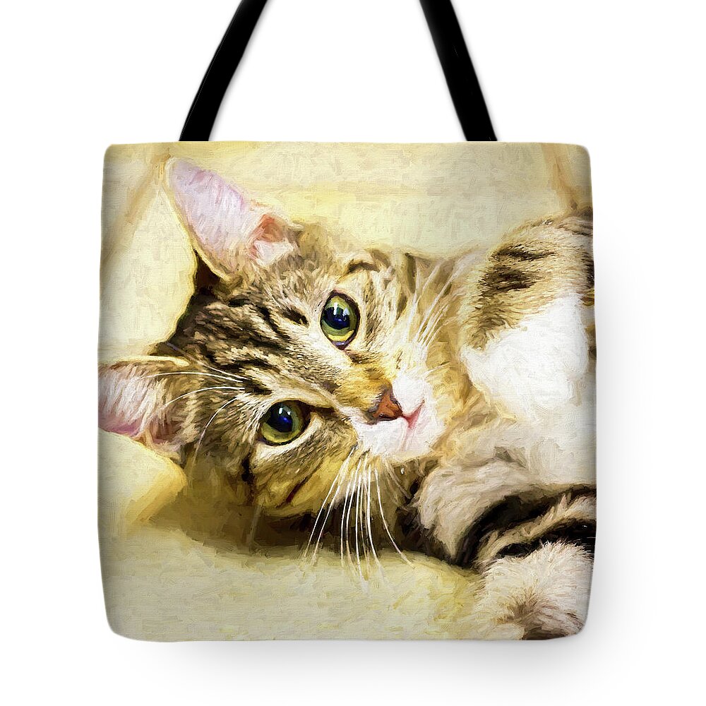 Art Tote Bag featuring the digital art Playful Cat Painting by Rick Deacon