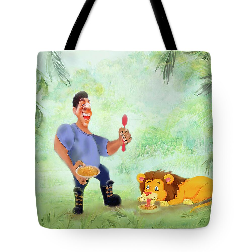 Giants Tote Bag featuring the mixed media Playing Tag with a Giant by Colleen Taylor