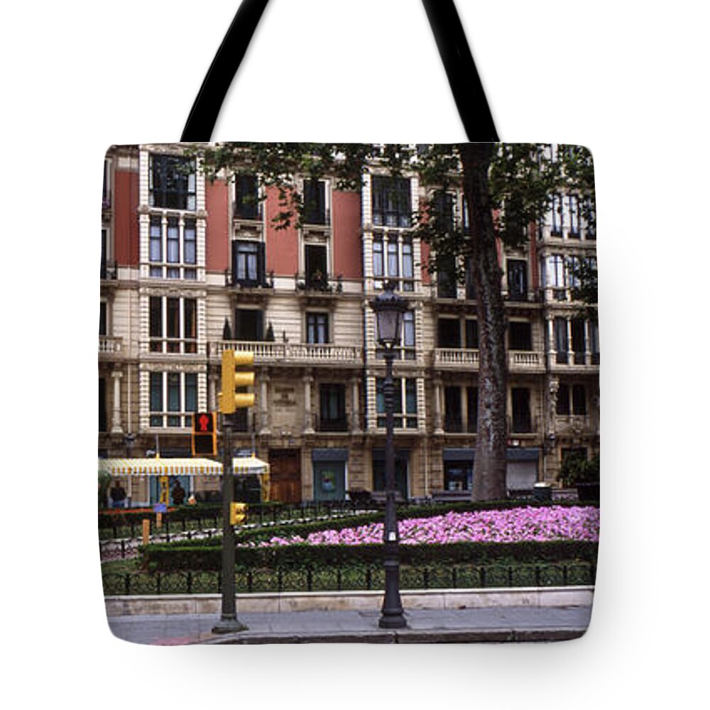 Flowerbed Tote Bag featuring the photograph Plaza, Bilbao, Spain by James Gritz