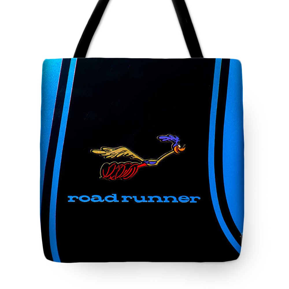 Roadrunner Tote Bag featuring the photograph Plymouth Roadrunner Decal by Anthony Sacco