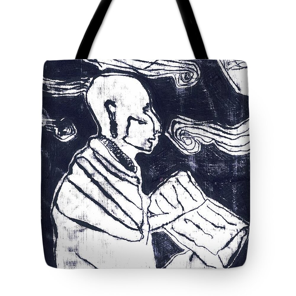 Clouds Tote Bag featuring the painting Poet reading to wind clouds otdv3 13 by Edgeworth Johnstone