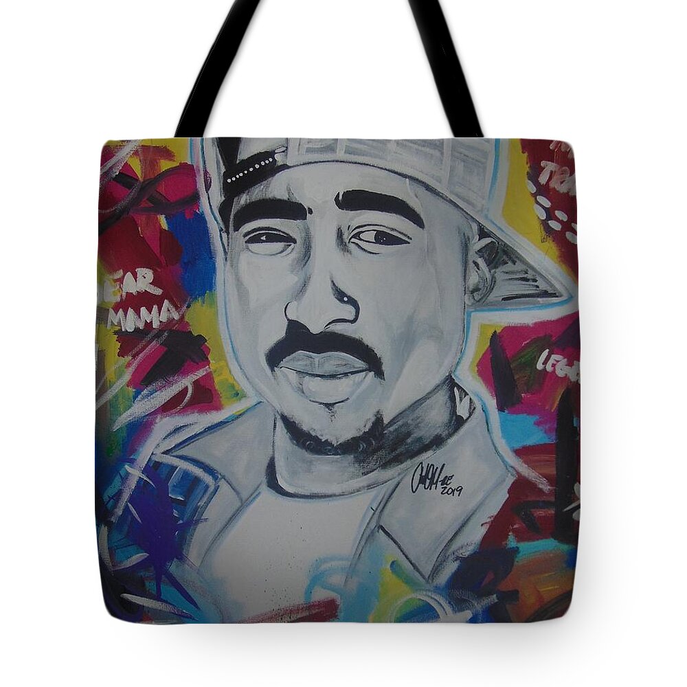 Tupac Tote Bag featuring the painting Poetic Pac by Antonio Moore