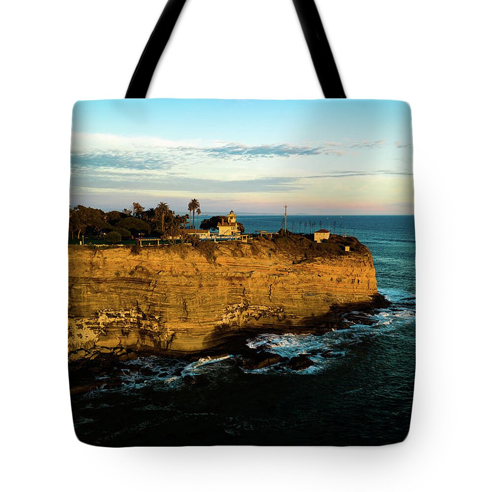 Steve Bunch Tote Bag featuring the photograph Point Fermin Lighthouse Southern California sunset San Pedro coa by Steve Bunch