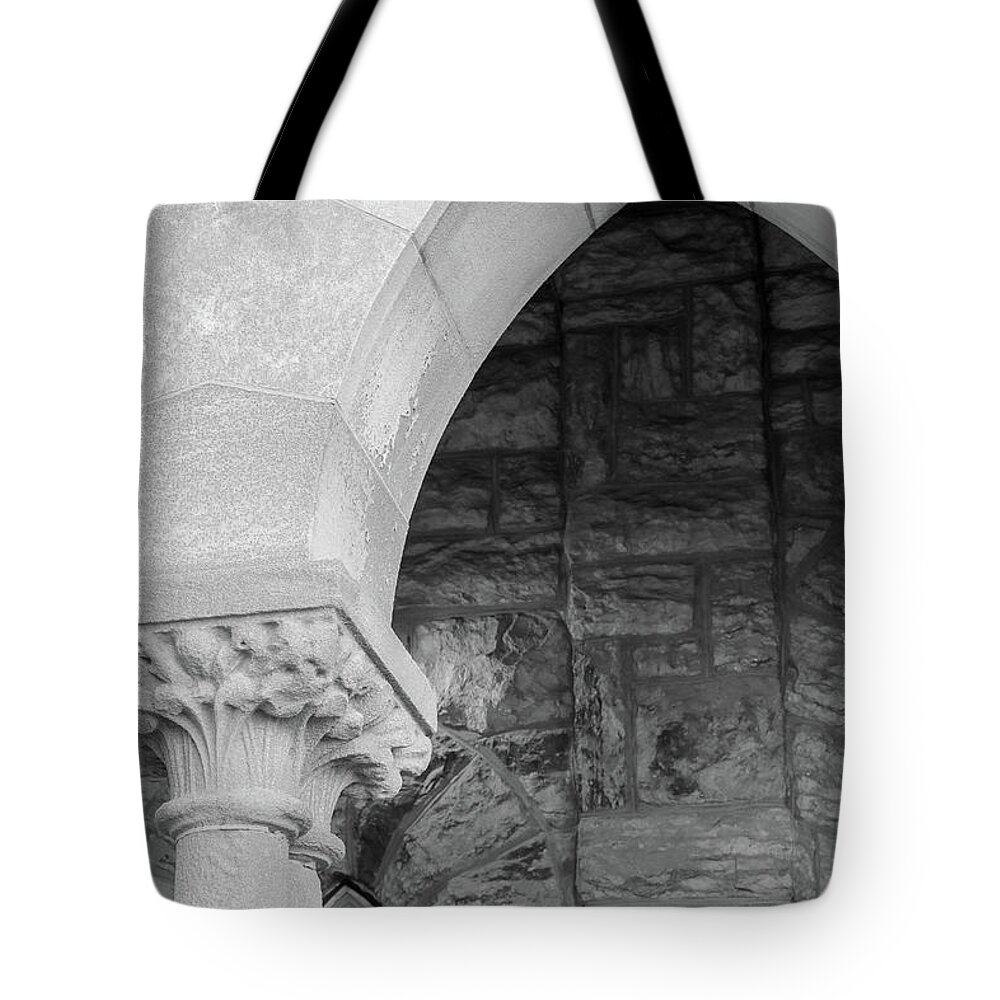 Architecture Tote Bag featuring the photograph Pointed Grayscale by Mary Anne Delgado