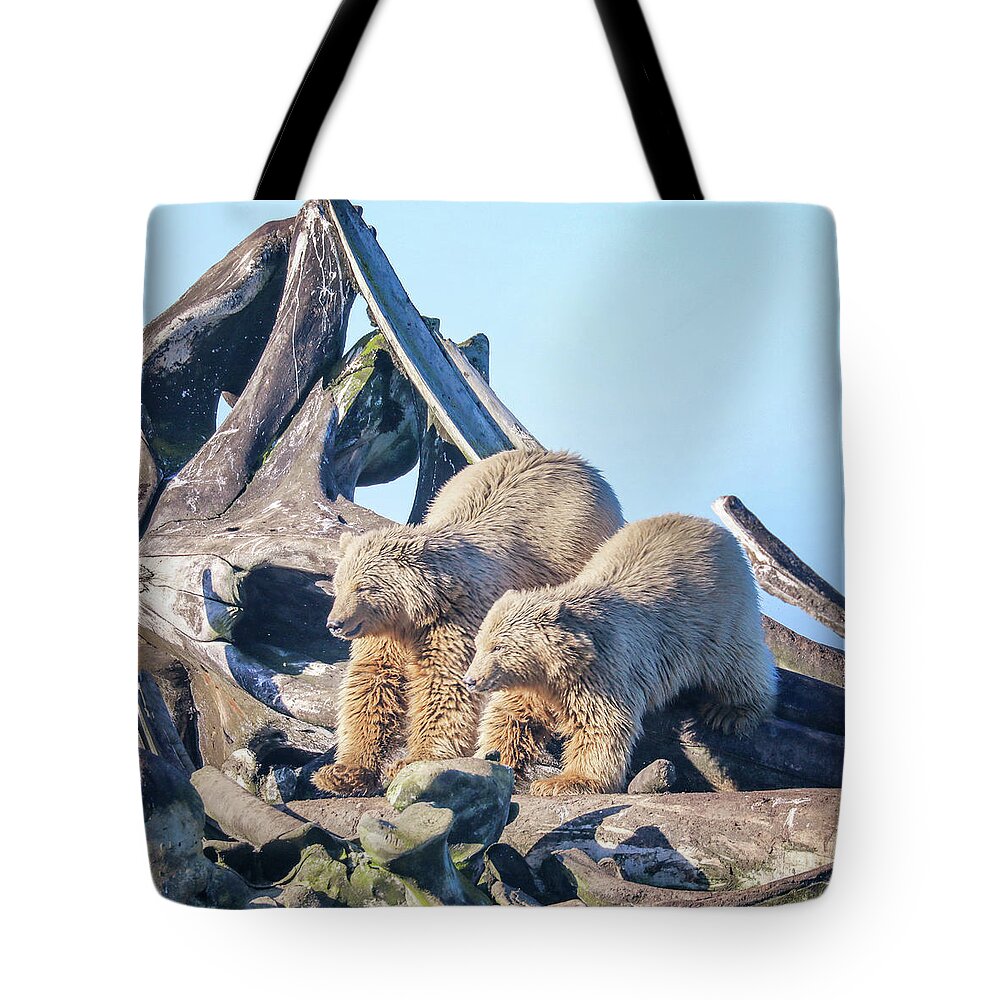Arctic Tote Bag featuring the photograph Polar Bear Cubs On The Bone Pile by Juli Ellen