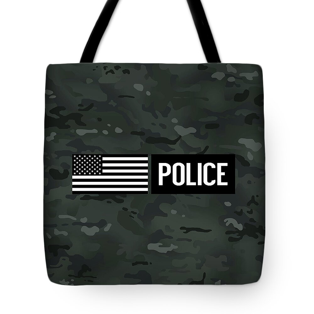 Black Tote Bag featuring the digital art Police Black Camouflage by Jared Davies
