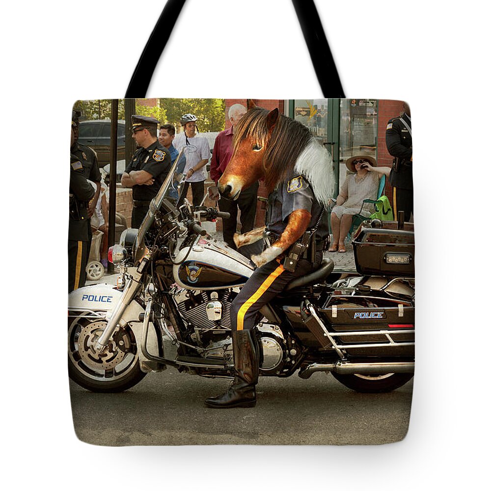 Police Tote Bag featuring the photograph Police - Mounted police by Mike Savad