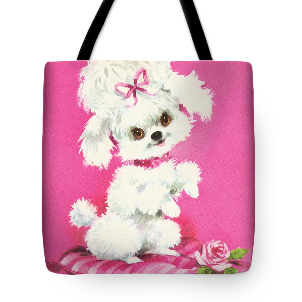 Animal Tote Bag featuring the drawing Poodle Sitting on a Pillow by CSA Images