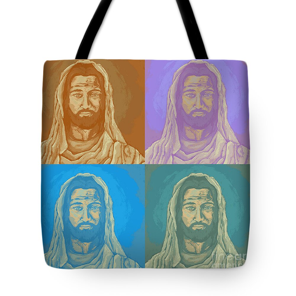 Jesus Tote Bag featuring the digital art Pop Art Jesus Collage by David Hinds
