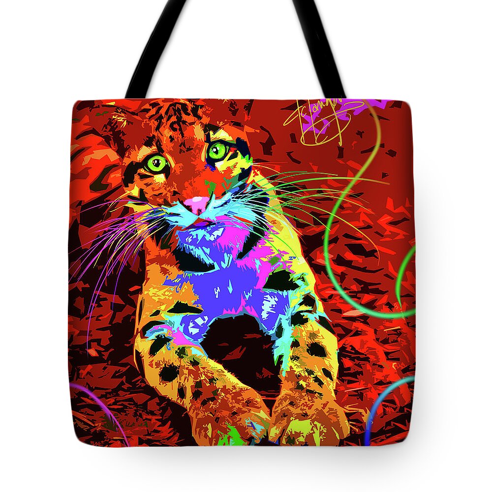 Leopard Tote Bag featuring the painting pOpCat Baby Leo by DC Langer