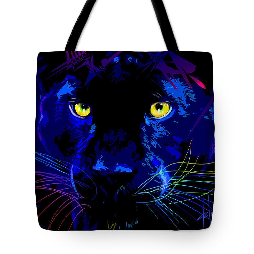 Black Cat Tote Bag featuring the painting pOpCat Black Panther by DC Langer