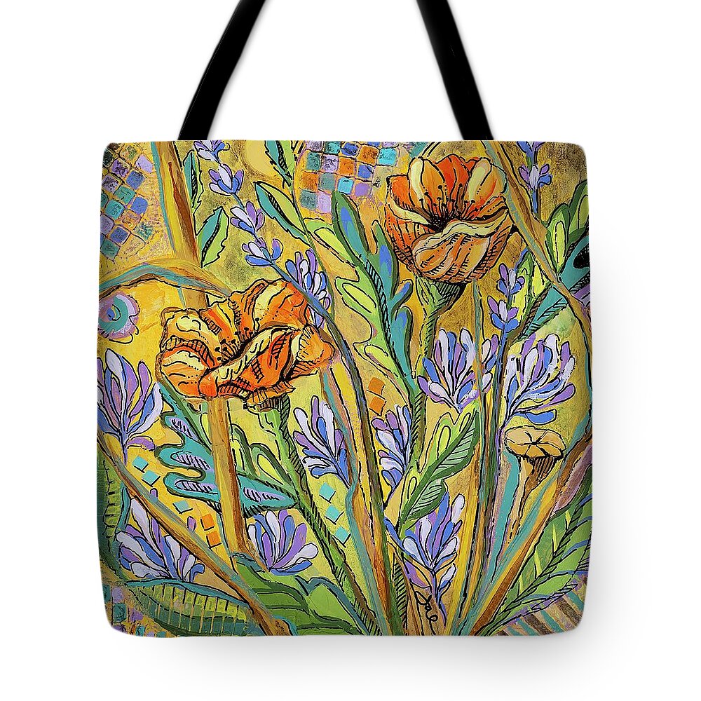  Tote Bag featuring the painting Poppies And Lavender 2 by Janice A Larson