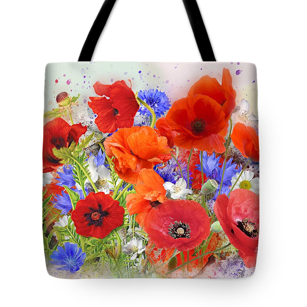 Poppies Tote Bag featuring the digital art Poppies by Morag Bates