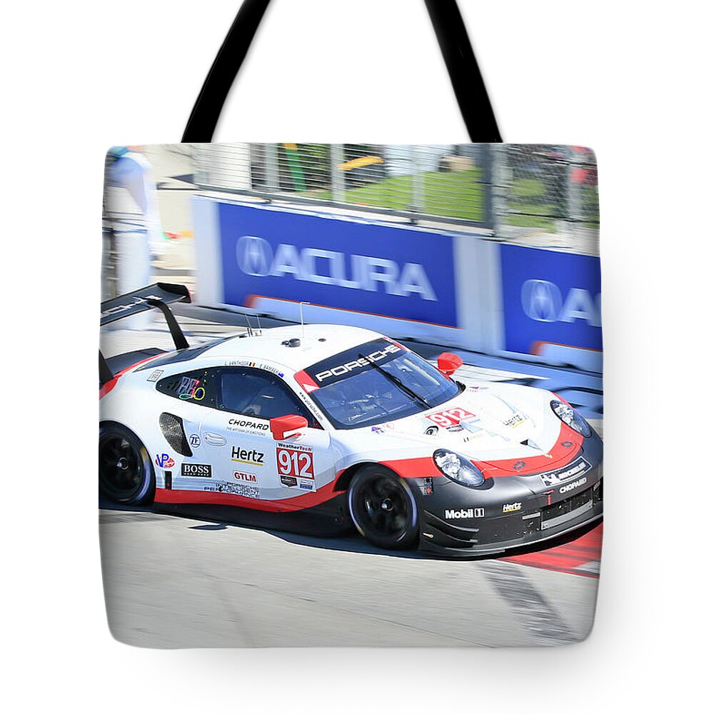 Long Beach Tote Bag featuring the photograph Porsche Speeding In Long Beach by Shoal Hollingsworth