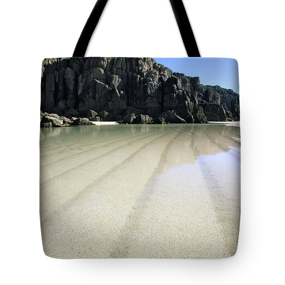 England Tote Bag featuring the photograph Porthcurno Beach At Low Tide by David Clapp