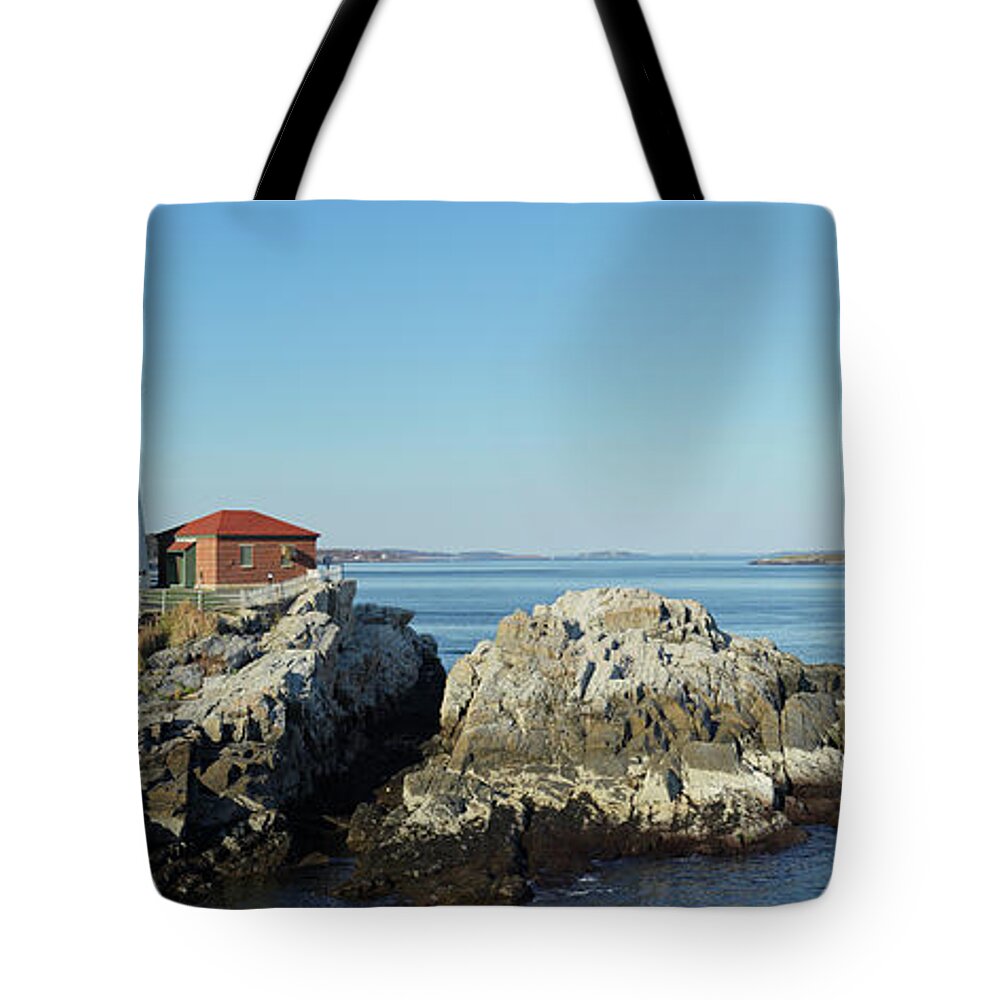 Water's Edge Tote Bag featuring the photograph Portland Head Lighthouse by S. Greg Panosian