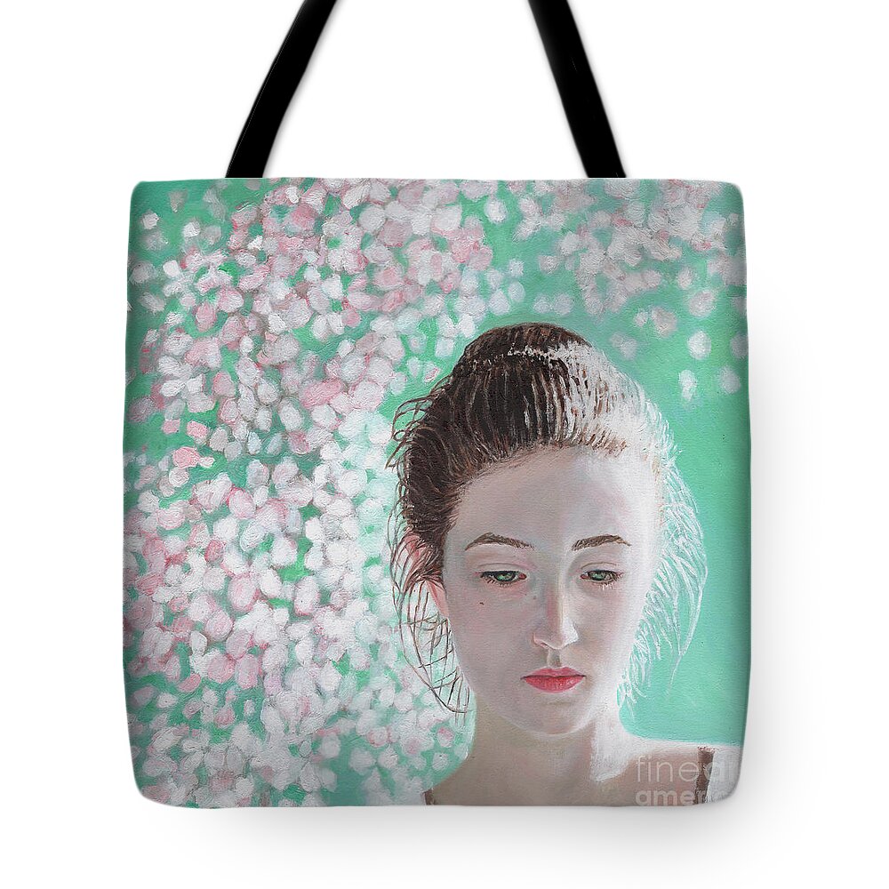 21st Century Tote Bag featuring the painting Portrait Of A Girl Blossoming, 2015 by Helen White