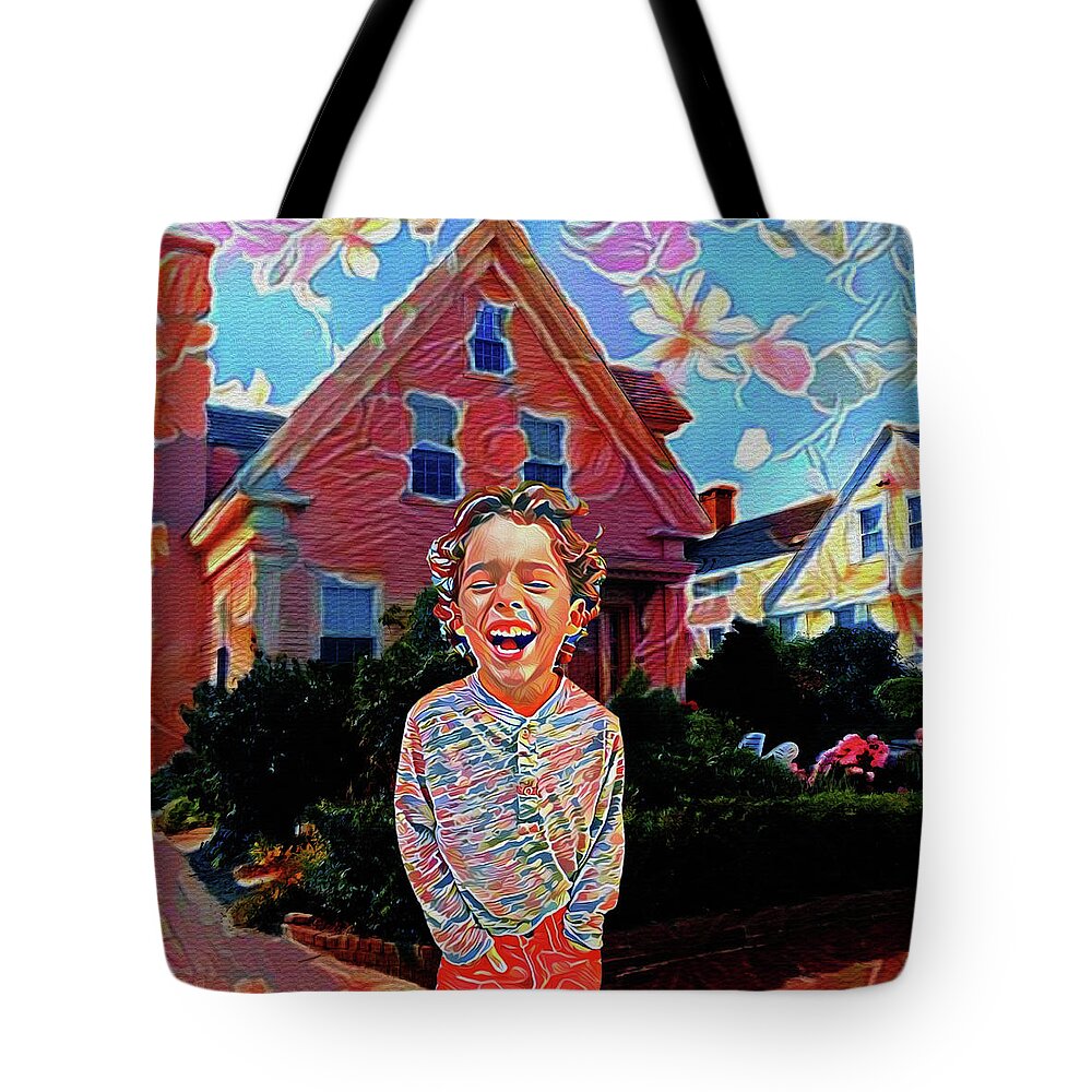 Portrait Tote Bag featuring the digital art Portrait of a Happy Child by Diego Taborda