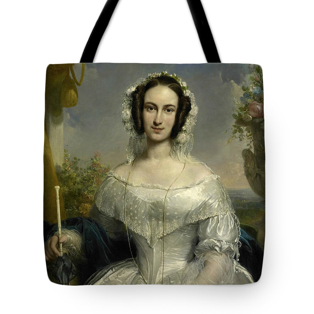 18th Century Art Tote Bag featuring the painting Portrait of Agatha Petronella Hartsen, Wife of Notary Jan van der Hoop by Jan Willem Pieneman