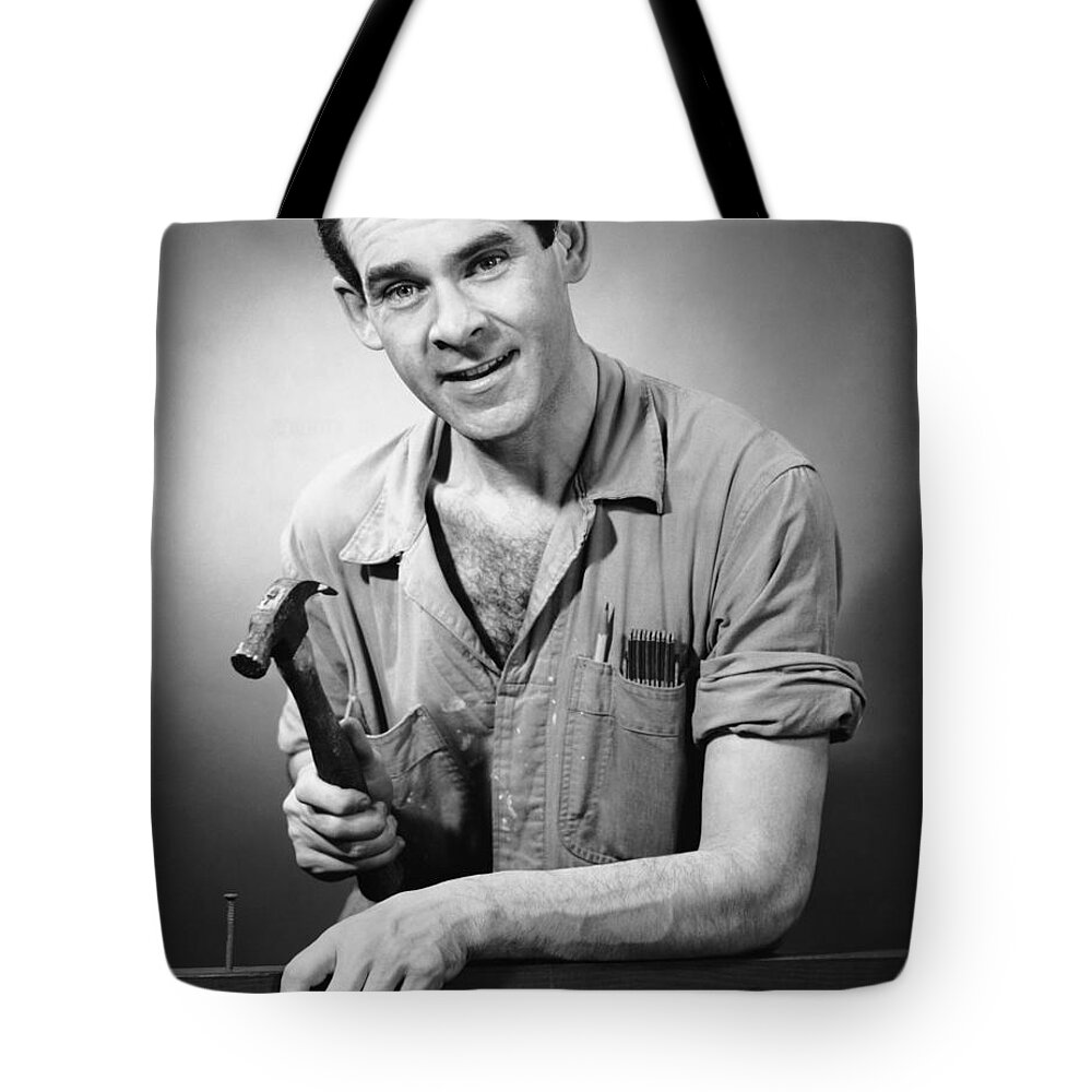 People Tote Bag featuring the photograph Portrait Of Carpenter by George Marks
