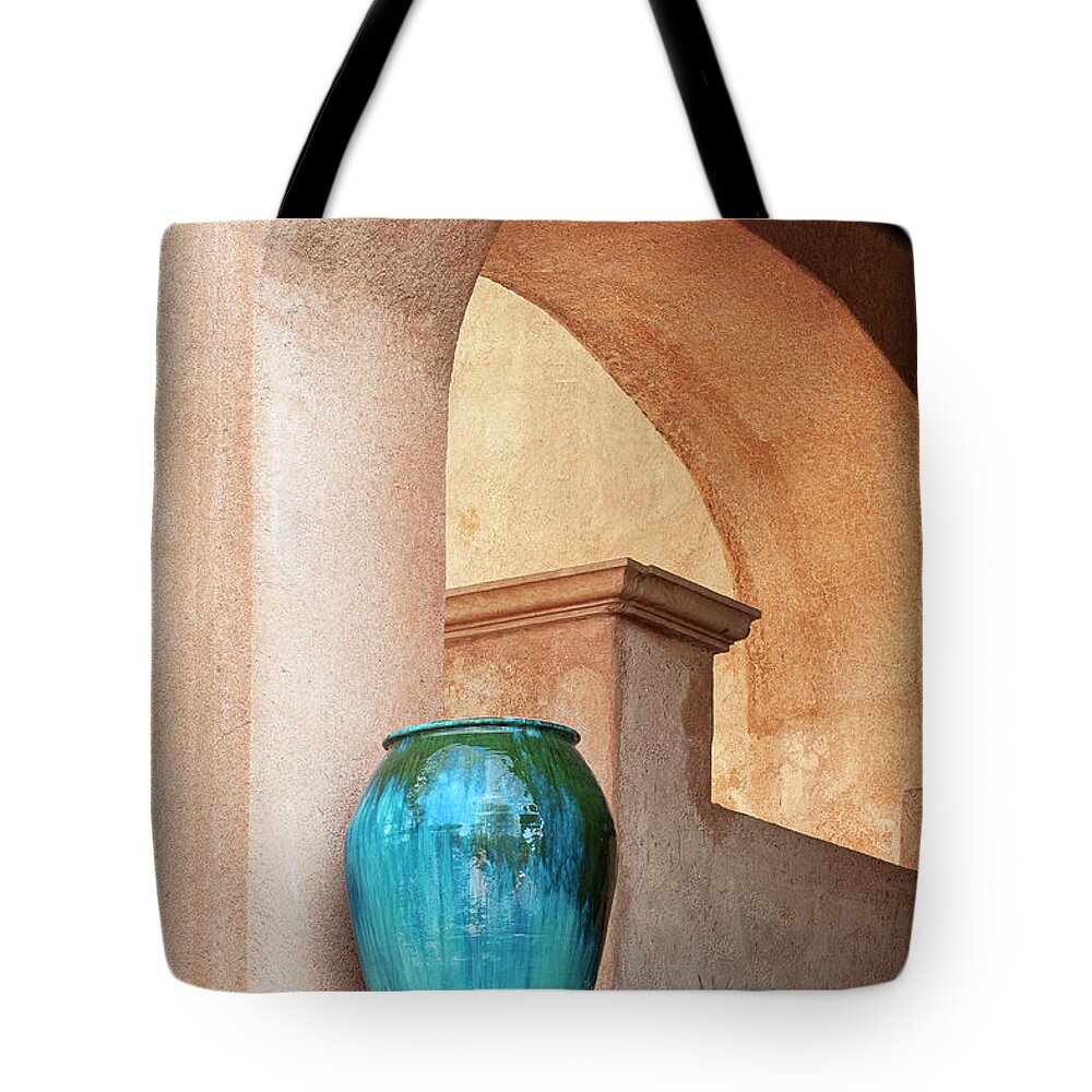 Southwest Tote Bag featuring the photograph Pottery and Archways by Sandra Bronstein