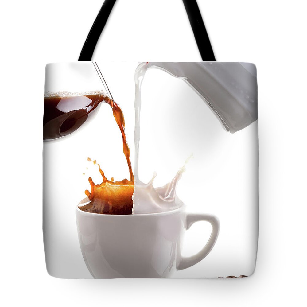 Milk Tote Bag featuring the photograph Pouring Coffee by Zeljkosantrac