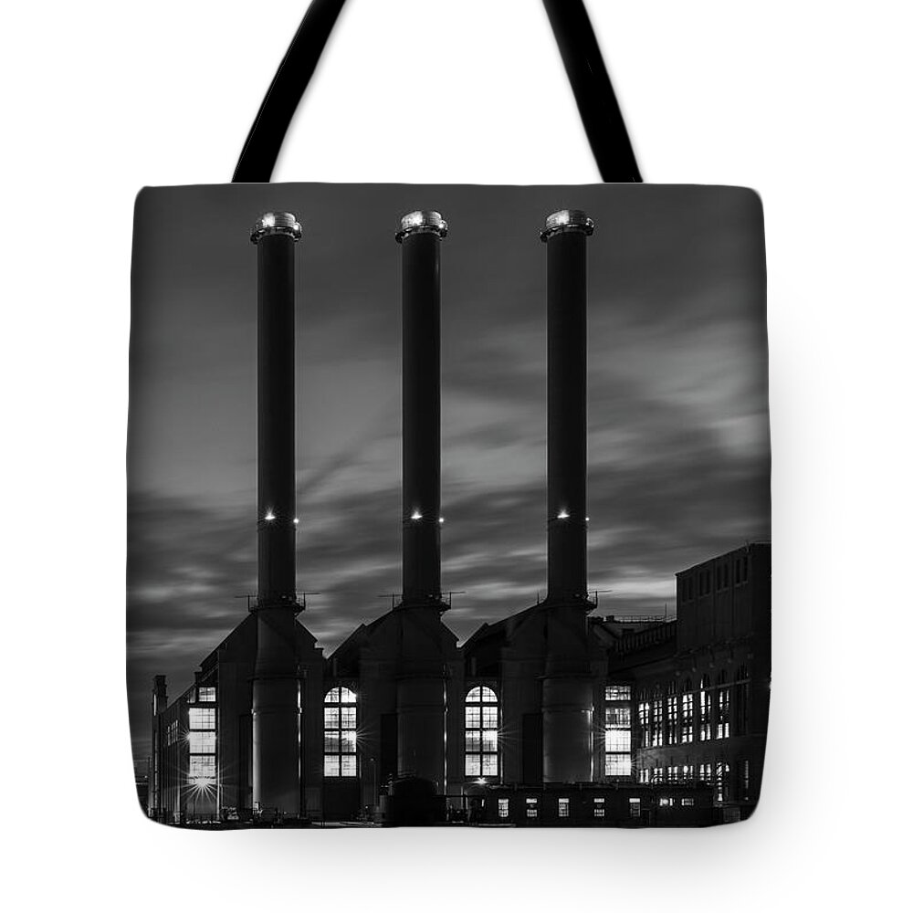 Architectural Tote Bag featuring the photograph Power Station Providence RI I BW by David Gordon
