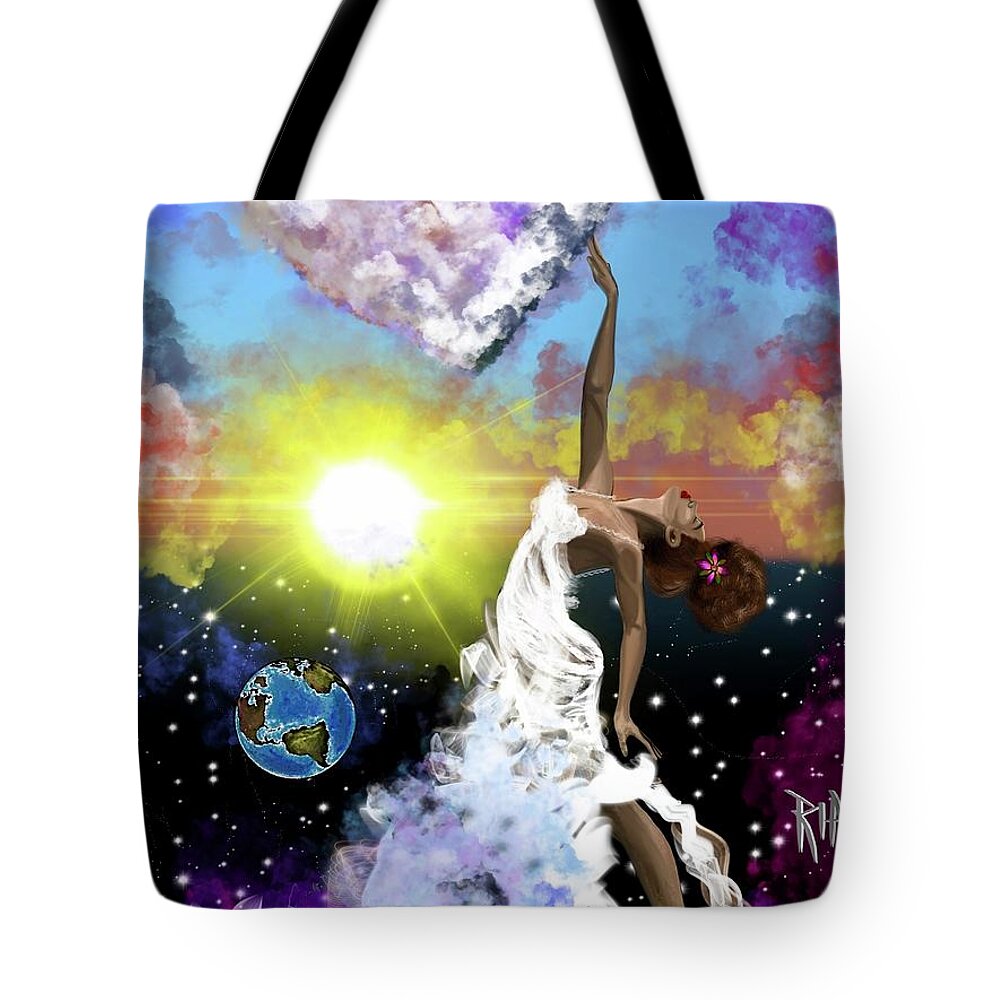  Tote Bag featuring the painting Prayer before the Sun Sets by Artist RiA