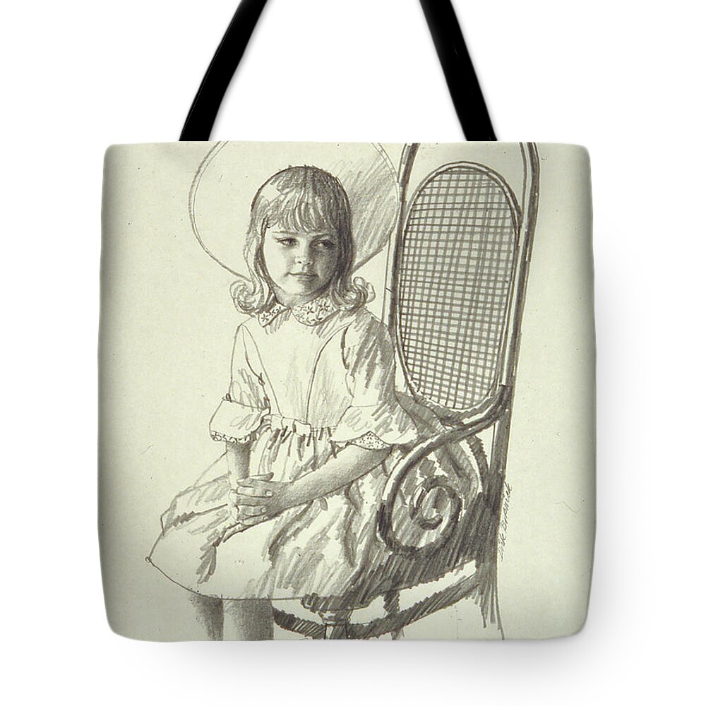 Realism Tote Bag featuring the drawing Pretty Little Miss by Dick Bobnick