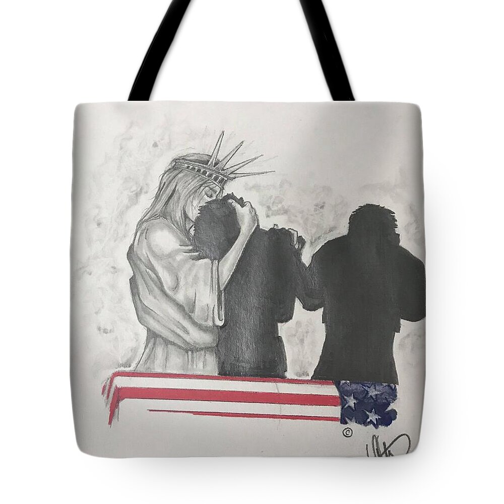 Liberty Tote Bag featuring the drawing Price of Liberty by Howard King