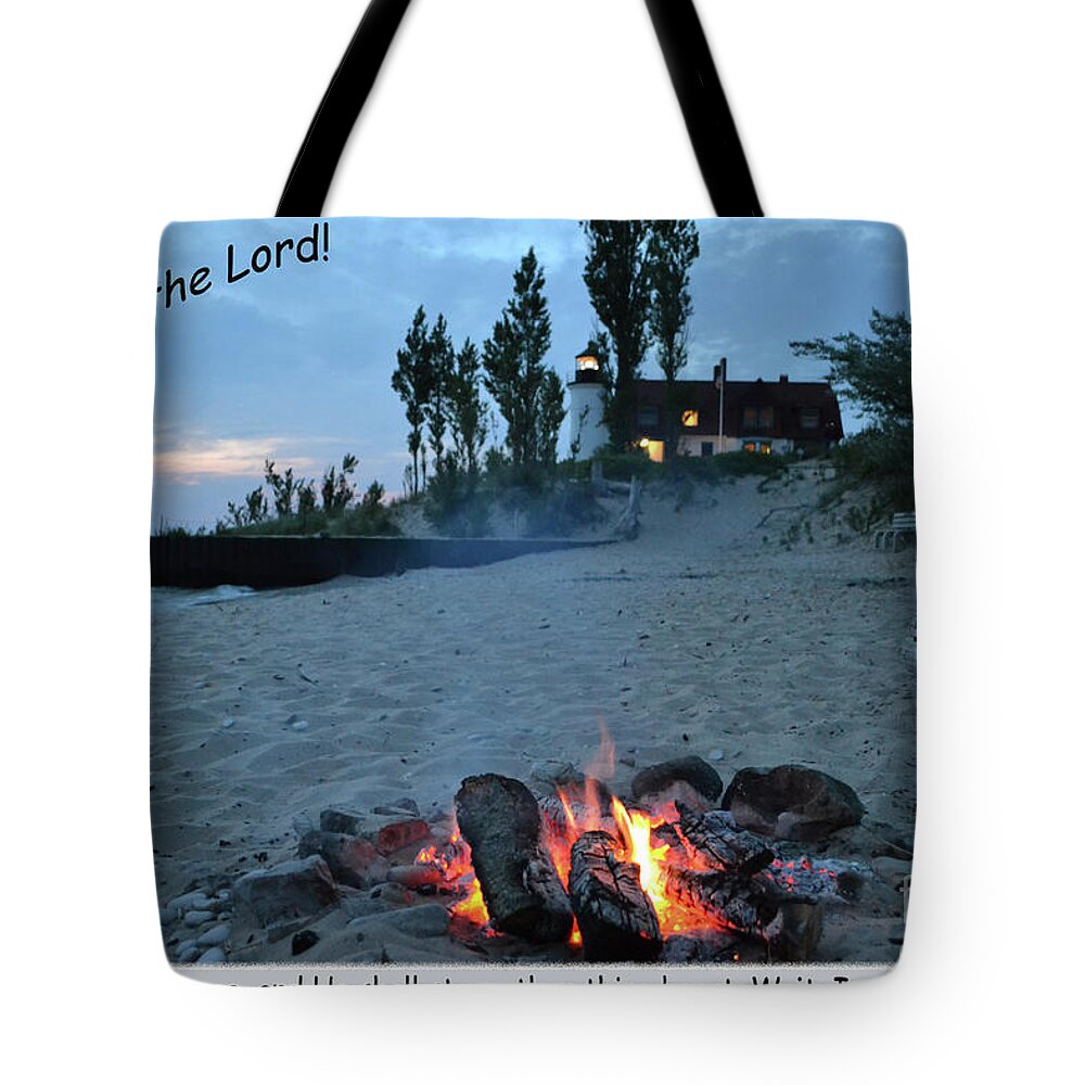  Tote Bag featuring the mixed media Psalm 27 14 by Lori Tondini