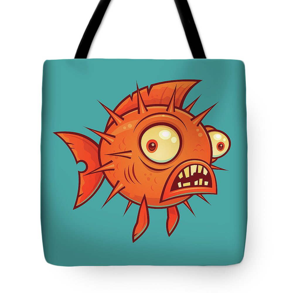 Pufferfish Tote Bag featuring the digital art Pufferfish by John Schwegel